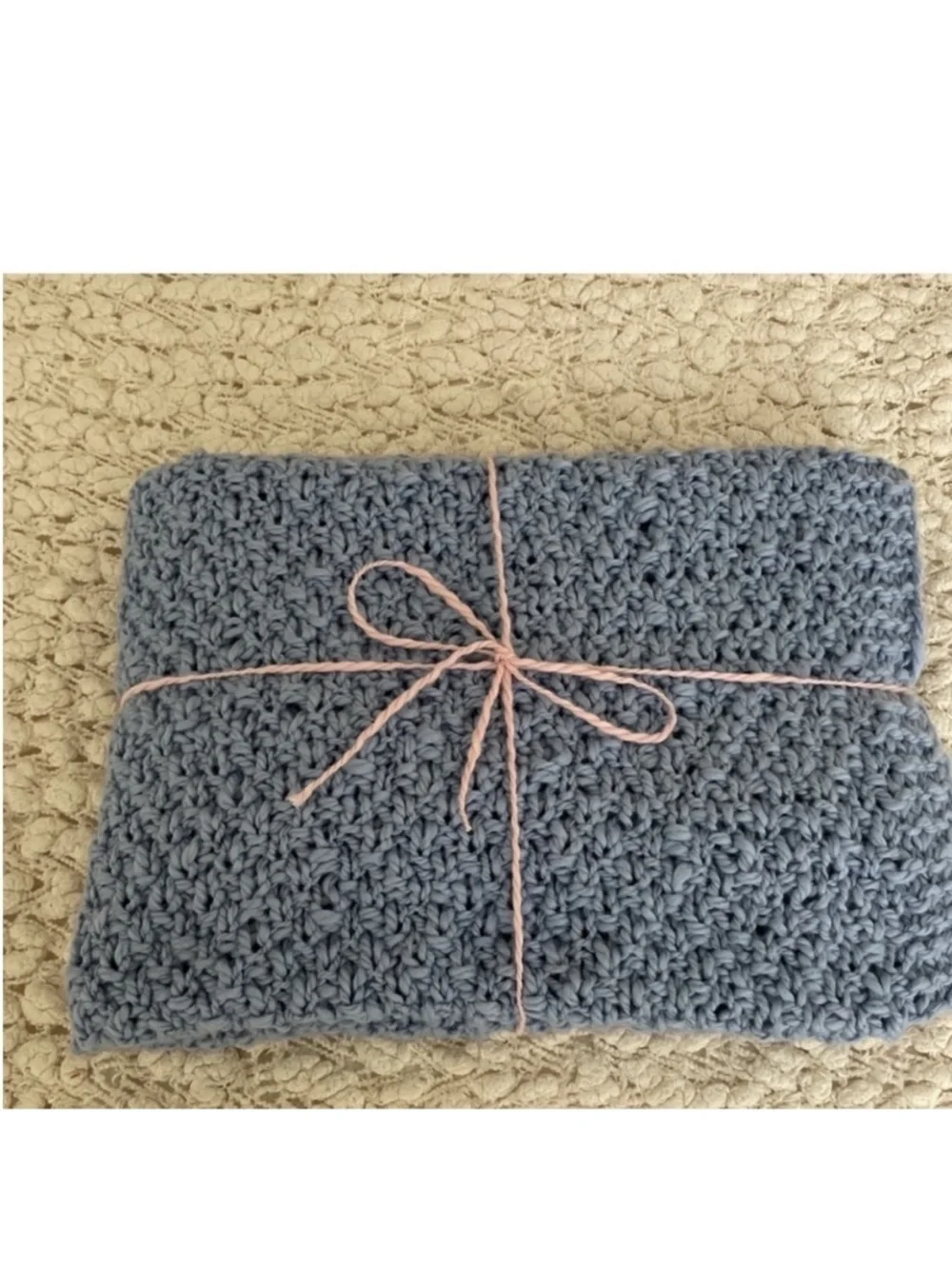 New Hand knit eco organic cotton soft blue baby blanket
